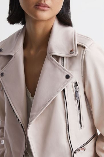 Reiss Off White Santiago Leather Biker Jacket