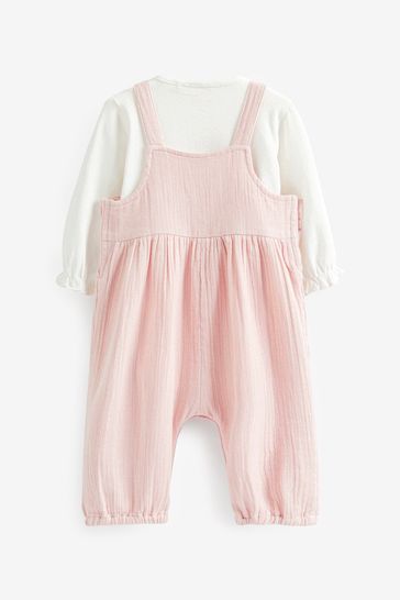 Buy Pale Pink Baby Woven Dungarees and Bodysuit Set 0mths 2yrs