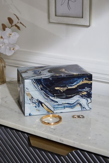 Buy Navy Marble Effect Glass Jewellery Box from the Next UK online