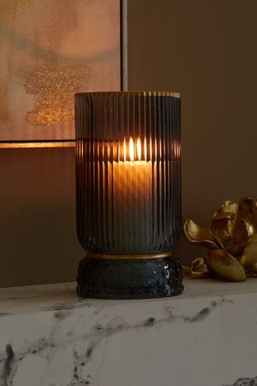Blue glass sales hurricane candle holder