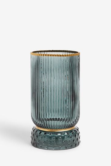 Blue glass hotsell hurricane candle holder