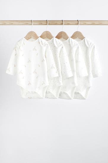 Pack de 4 bodis de manga larga en color blanco delicado con estampado animal