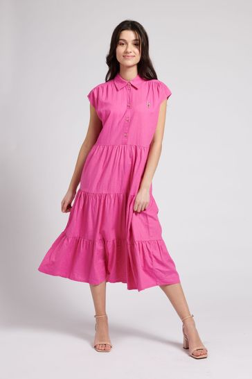 Buy U.S. Polo Assn. Womens Pink Sleeveless Tiered Shirt Dress from Next  Hungary