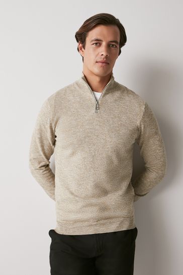 Neutral Regular Marl Zip Neck Jumper