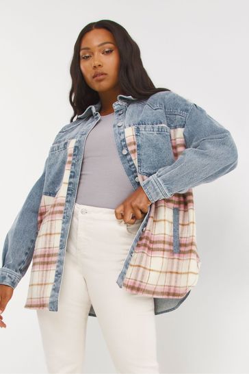 Simply Be Blue Checked Spliced Shacket