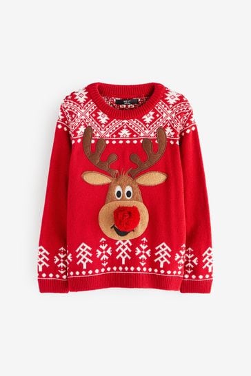 Buy Red Reindeer Fairisle Pattern Knitted Christmas Jumper 3mths 16yrs from Next Luxembourg