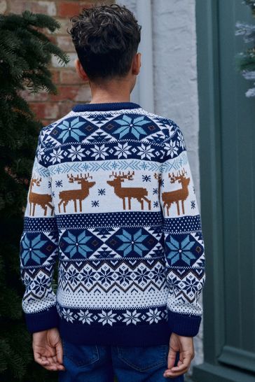Navy Stag Matching Family Older Boys Wrap Knitted Christmas Jumper 3mths 16yrs
