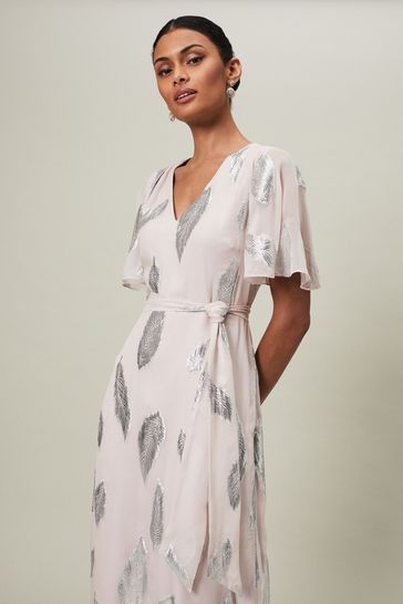 Phase Eight Purple Larah Feather Jacquard Maxi Dress