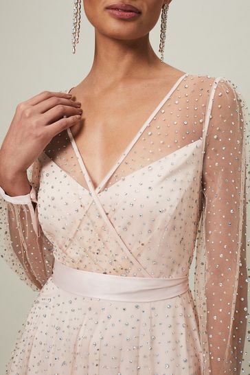 Phase Eight Pink Ashley Hotfix Sheer Maxi Dress
