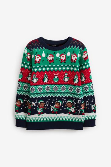 Buy Multi Elf Fairisle Pattern Knitted Boys Christmas Cotton