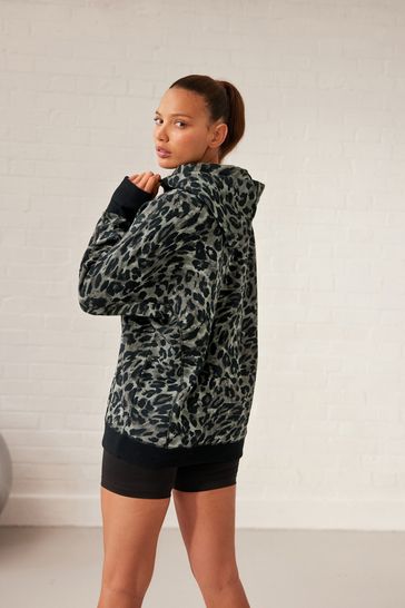 Buy Khaki Animal Print Active Longline Overhead Hoodie from Next