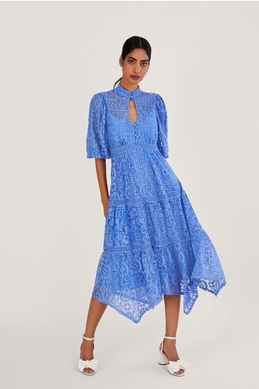 Buy Monsoon Blue Rhea Lace Hanky Hem Shirt Dress from Next Luxembourg