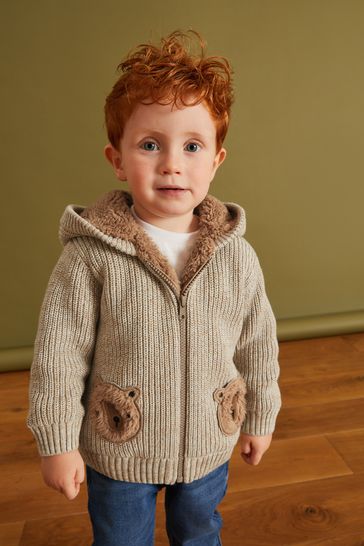 Buy Brown Bear Borg Lined Hooded Cardigan 3mths 7yrs from Next