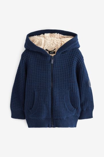 Buy Navy Blue Borg Lined Hooded Cardigan 3mths 7yrs from Next Canada