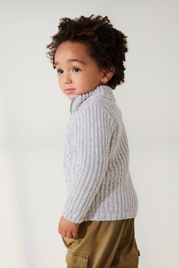 Buy Grey Zip Neck Chunky Cable Jumper 3mths 7yrs from Next Egypt