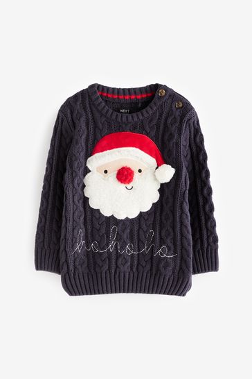 Buy Navy Blue Santa Knitted Christmas Jumper 3mths 7yrs from Next Luxembourg