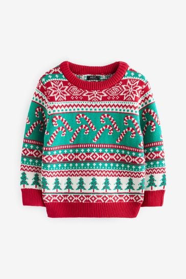 Buy Red Green Candy Cane Fairisle Pattern Knitted Christmas Jumper 3mths 7yrs from Next Luxembourg