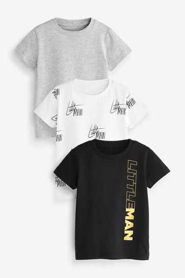 Black/White Slogan Character Short Sleeve T-Shirts 3 Pack (3mths-7yrs)