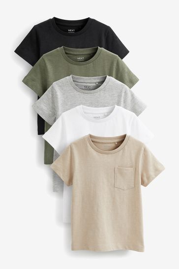 Pack de 5 camisetas en negro/gris de manga corta (3 meses-7 años)