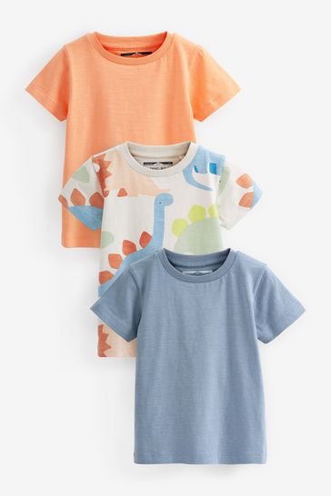 Blue/Orange Dinosaur Character Short Sleeve T-Shirts 3 Pack (3mths-7yrs)