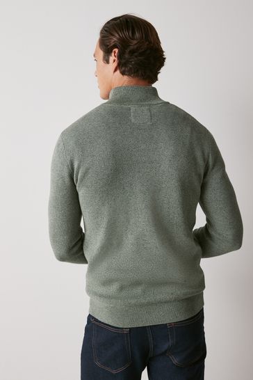 Buy Sage Green Regular Cotton Premium Zip Neck Jumper from Next Germany