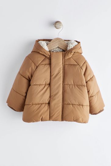 Tan Brown Hooded Baby Puffer Jacket 0mths 2yrs