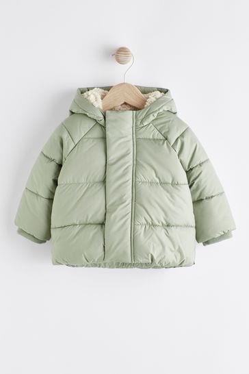Sage Green Hooded Baby Puffer Jacket (0mths-2yrs)