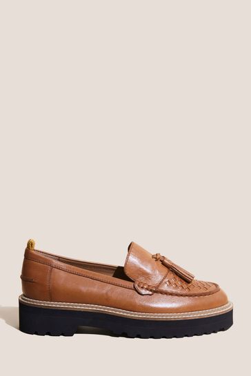 White Stuff Brown Chunky Leather Woven Loafers