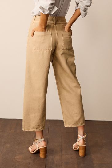 Cropped wide leg denim pants sales