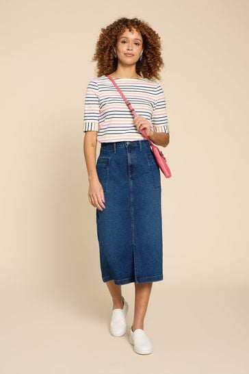 Falda a media pierna azul de denim Penny de White Stuff