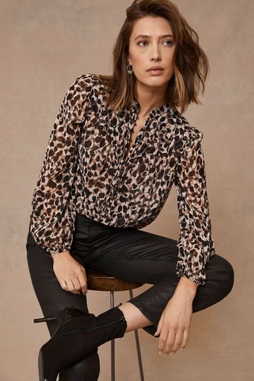 Buy Mint Velvet Natural Sarah Animal Print Blouse from Next Luxembourg
