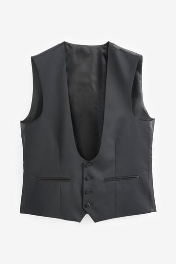 Buy Black Regular Fit Wool Blend Shiny Tuxedo Waistcoat from Next Kuwait