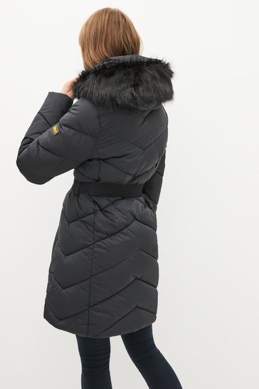 Buy Barbour International Eastmoor Quilted Faux Fur Trim Black