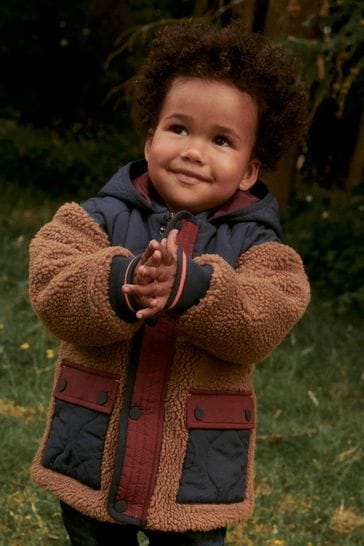 Buy Brown Colourblock Teddy Borg Fleece Jacket 3mths 7yrs from Next Bahrain