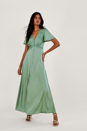 Monsoon Green Ivy Satin Maxi Dress
