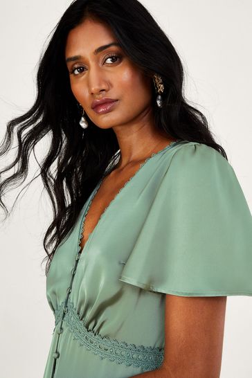Buy Monsoon Green Ivy Satin Maxi Dress from Next Ireland