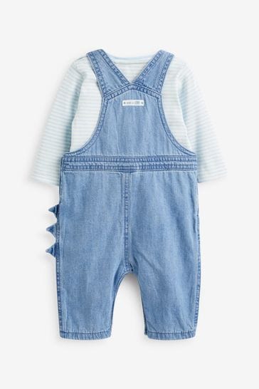 Blue Baby Appliqu Denim Dungarees And Jersey Bodysuit Set 0mths 2yrs