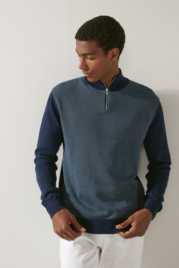 Buy Navy Blue Regular Premium Knitted Zip Neck Jumper from Next Luxembourg