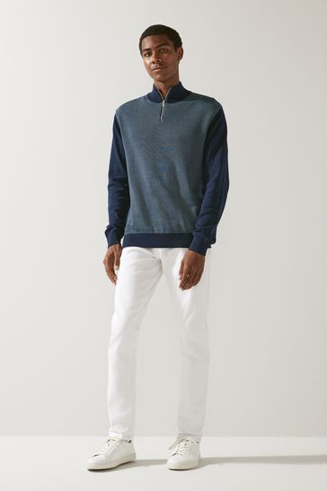 Buy Navy Blue Regular Premium Knitted Zip Neck Jumper from Next Luxembourg