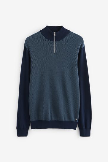 Buy Navy Blue Regular Premium Knitted Zip Neck Jumper from Next Estonia