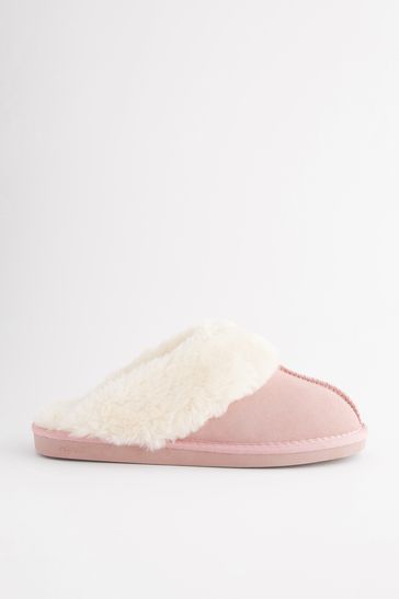 Buy Pale Pink Suede Faux Fur Lined Mule Slippers from Next Poland