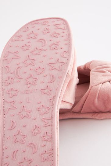 Buy Pink Velvet Bow Slider Slippers from Next Luxembourg