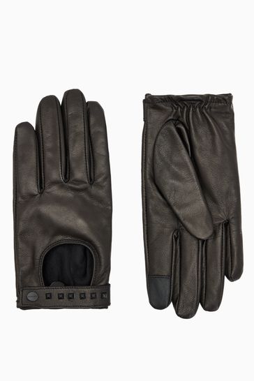 AllSaints Black Maxie Stud Biker Gloves