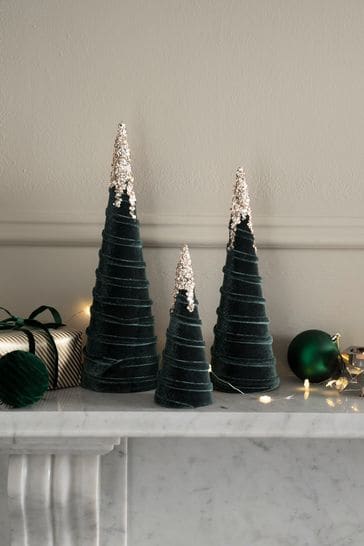 Set of 3 Green Embellished Tree Christmas Decorations