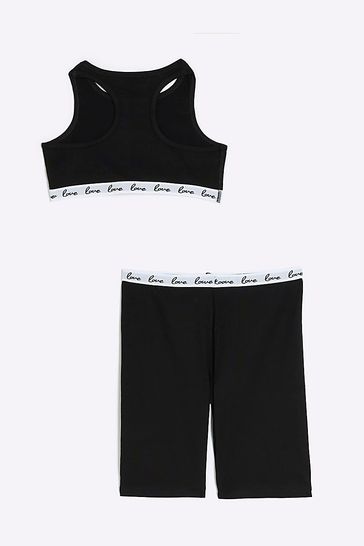 Buy River Island Girls Love Crop and Cycle Short Set from the