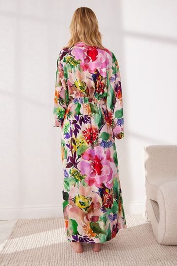 Satin dressing gown floral hot sale