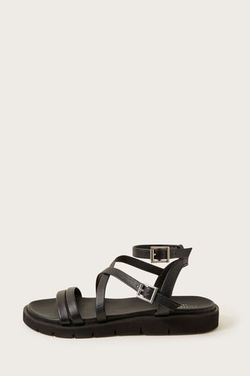 Monsoon Black Strappy Flat Leather Sandals