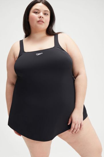 Speedo Womens Plus Size Black Swim Black Dress