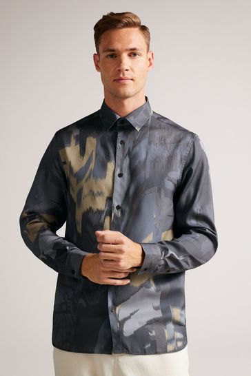 Ted Baker Mordun Grey Long Sleeve Abstract Butterfly Print Shirt
