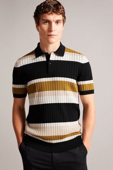 Ted Baker Confer Natural Short Sleeve Regular Striped Polo Shirt